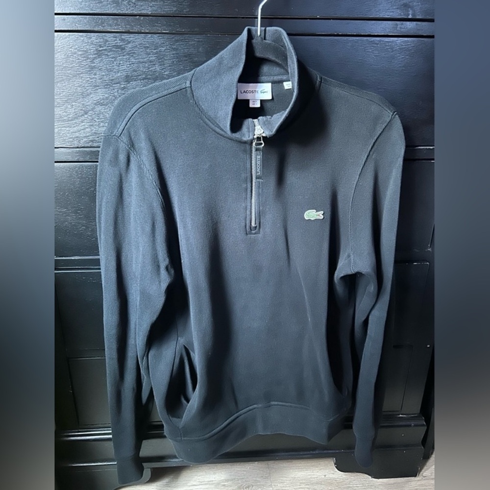Lacoste Mens Black Long Sleeve Three Quarter Zip Sweatshirt With Front Pockets